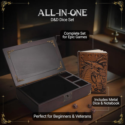 Dungeons and Dragons Starter Set 3 in 1 - Dnd Dice Tray with Metal Dnd Set - Dnd Dice Box | DND Starter Set with Dnd Journal (200 Page) - Dnd Starter Kit for Dungeons & Dragons Players