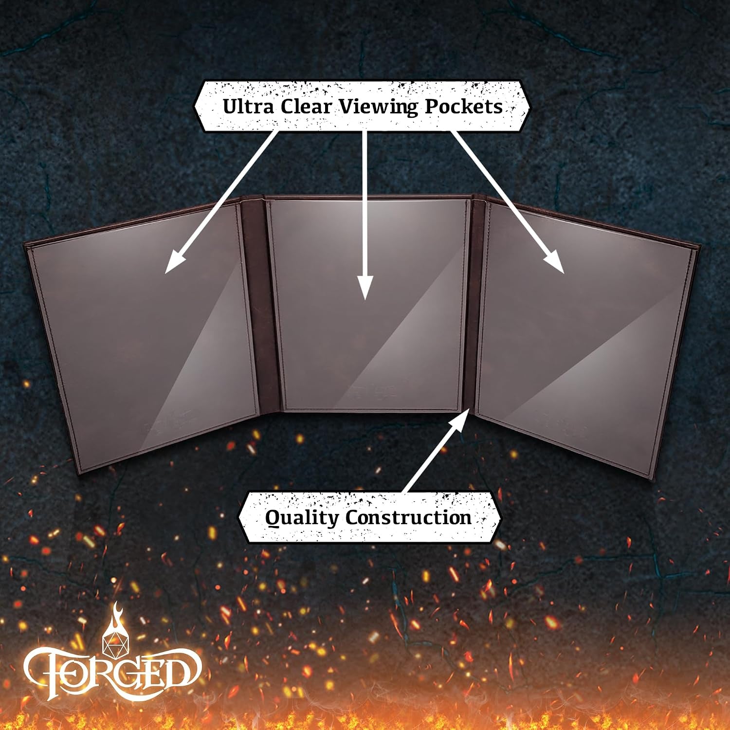Game Master Screen - 30In Portrait DM Screen Compatible with Dungeons and Dragons and Other TTRPG - Faux Dragon Skin with Clear Dry Erase 8.5 X 11 Pockets - Slipcase Stores with DND Books - Brown