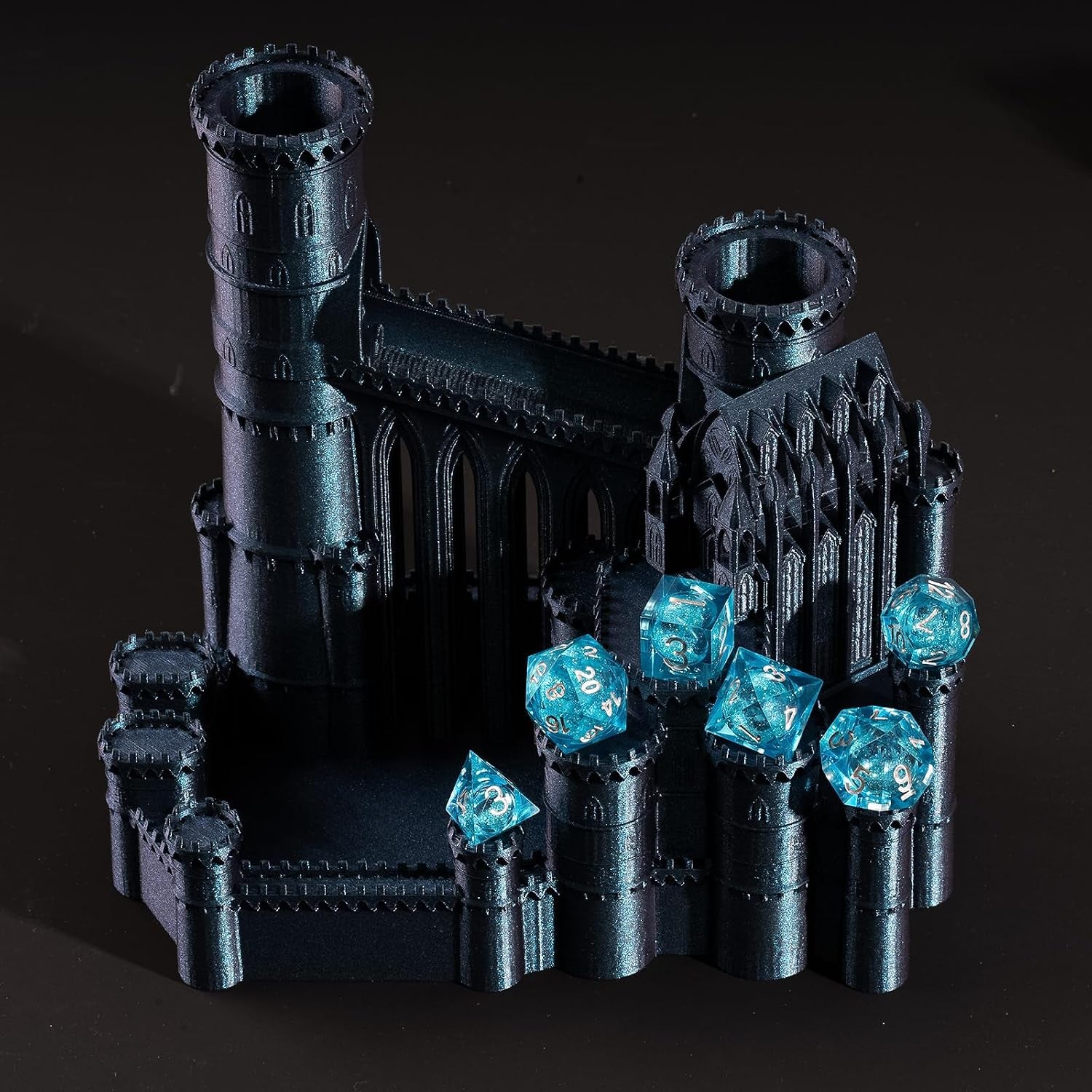 Handcrafted 7-Piece Blue Sand & Silver DND Dice Set with Liquid Core and Gift Case - Perfect for Dungeons & Dragons and RPG Table Games