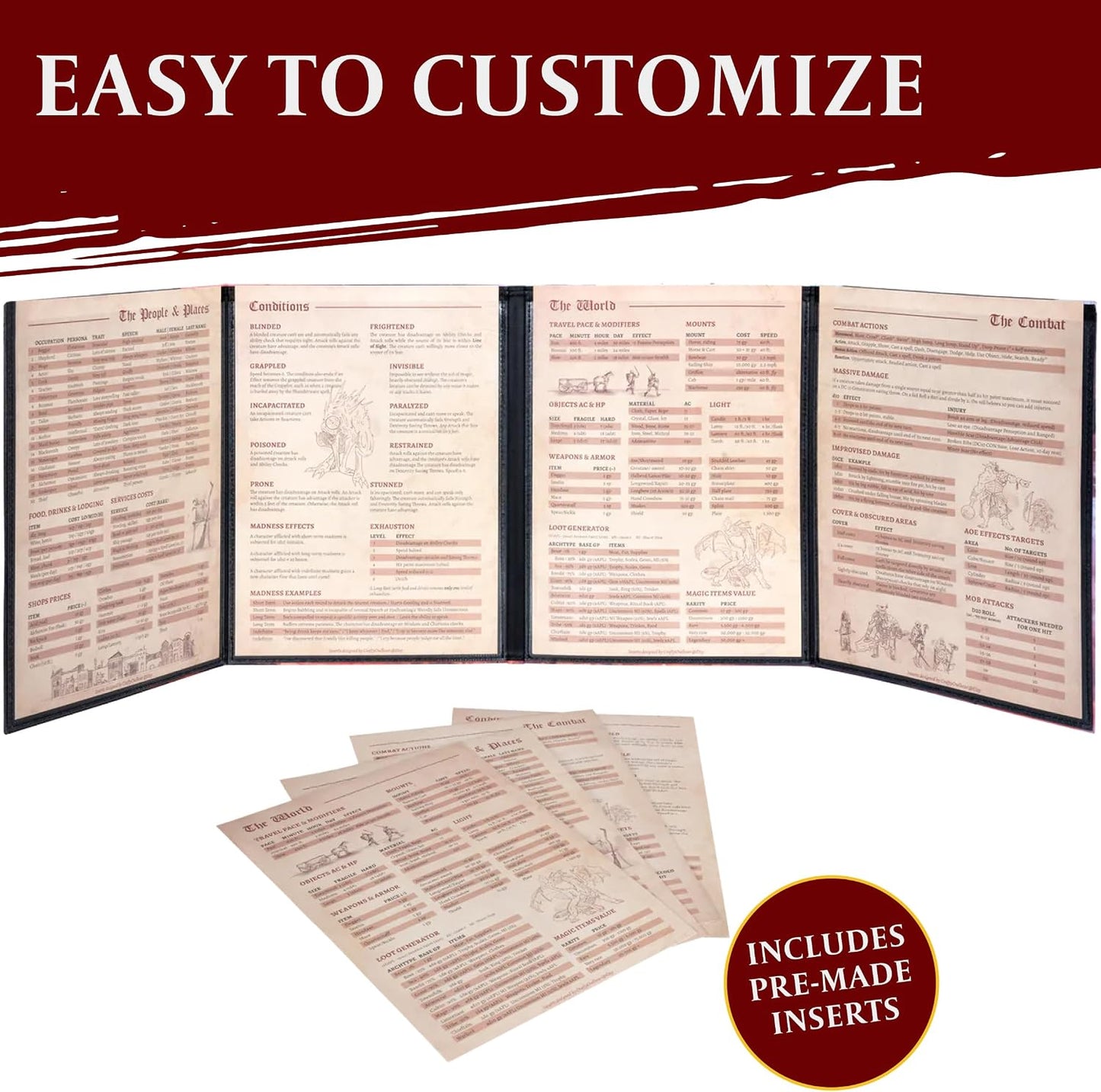 DND DM Screen 5E - D&D Dungeon Master Screen Full Color Print with Customizable Inserts - Dungeons and Dragons GM / Game Master Accessories Gift for Man or Woman. Hide Your Dice Rolls, Maps & Books.