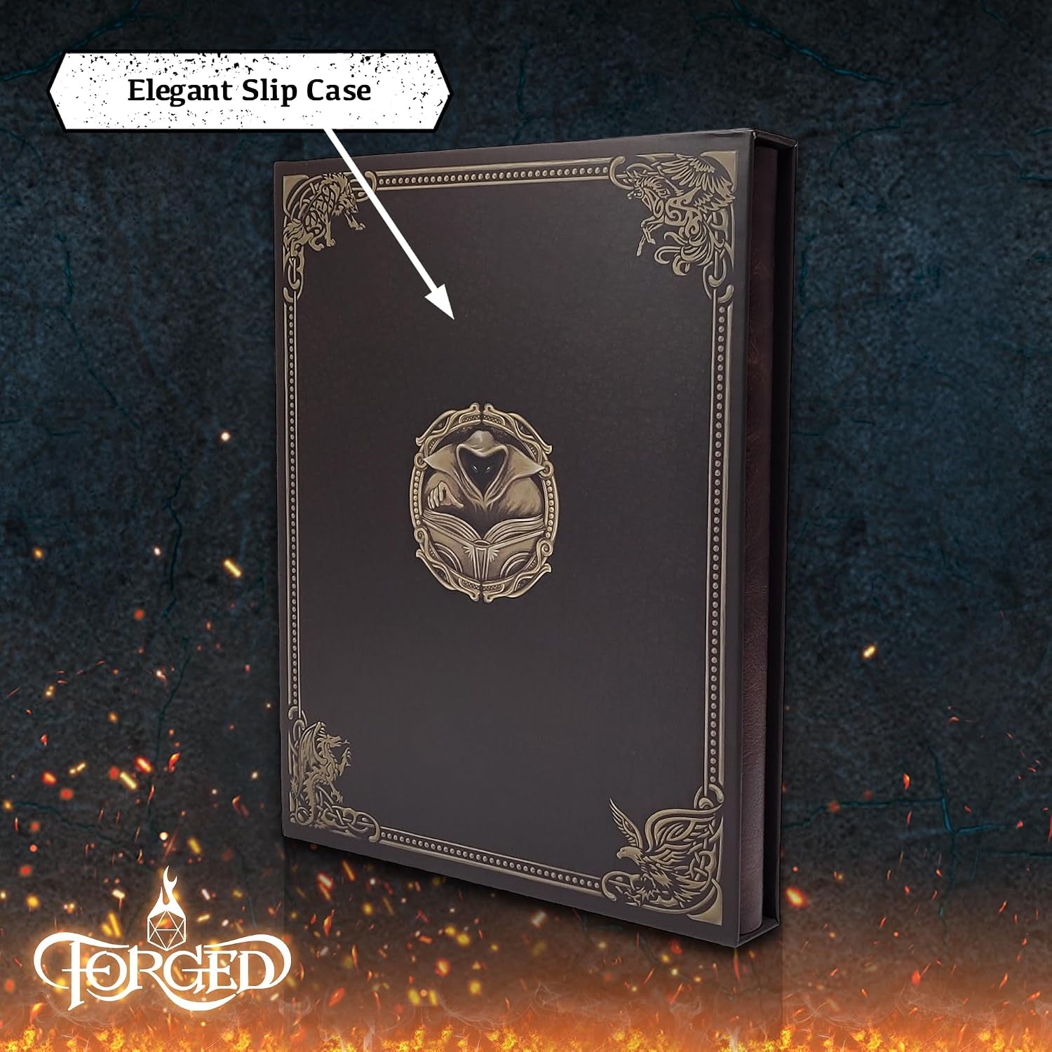 Game Master Screen - 30In Portrait DM Screen Compatible with Dungeons and Dragons and Other TTRPG - Faux Dragon Skin with Clear Dry Erase 8.5 X 11 Pockets - Slipcase Stores with DND Books - Brown