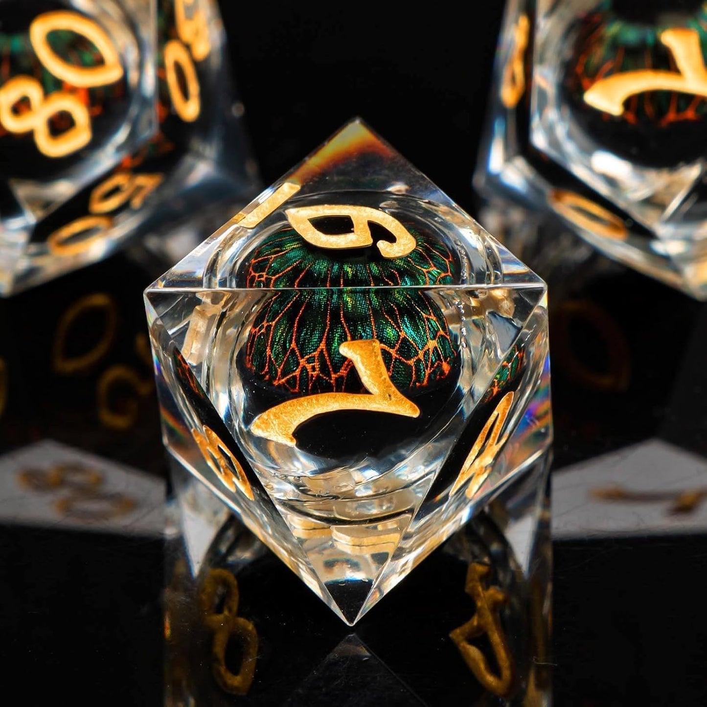 Float Liquid Core Resin Dice Set with Gift Box, Cool Sharp Edge Beholder Eye DND Dice, Polyhedral Role Playing Game D and D Dice D20 D12 D10 D8 D6 D4