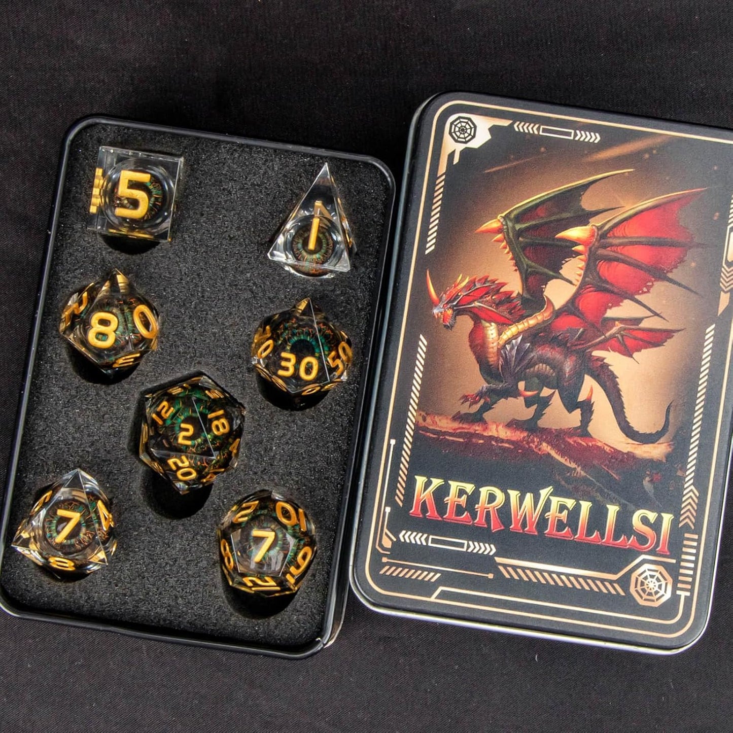 Float Liquid Core Resin Dice Set with Gift Box, Cool Sharp Edge Beholder Eye DND Dice, Polyhedral Role Playing Game D and D Dice D20 D12 D10 D8 D6 D4