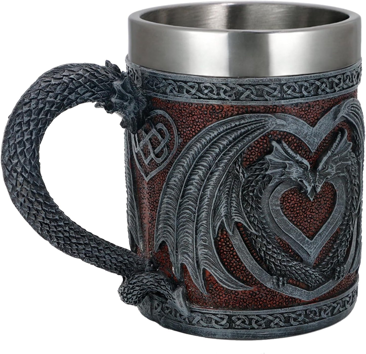 Medieval GOT Dragon Coffee Mug - Heart Design Double Dragons | a Perfect Game Mug of Thrones Gift for Fans, Dungeons and Dragons Mugs for Adults, Valentines, Weddings, Stainless Steel Mug