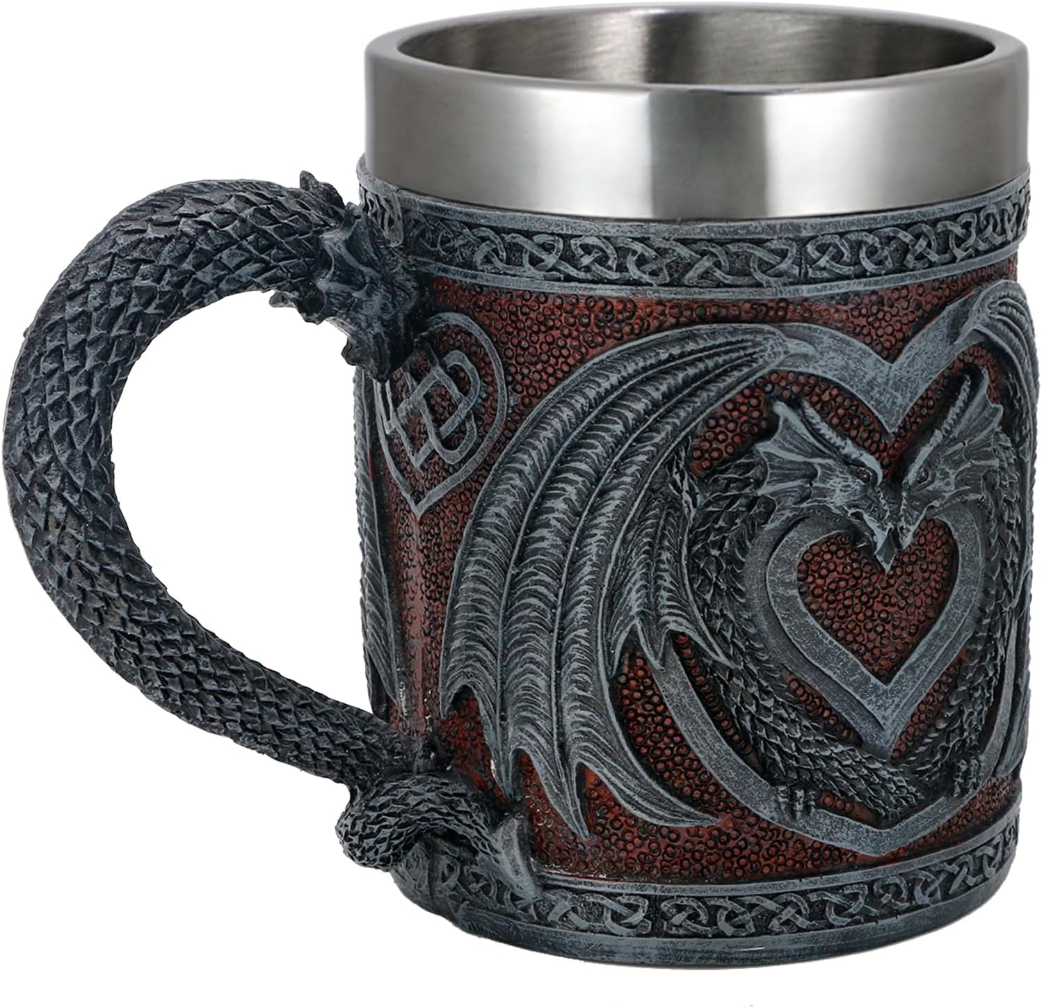 Medieval GOT Dragon Coffee Mug - Heart Design Double Dragons | a Perfect Game Mug of Thrones Gift for Fans, Dungeons and Dragons Mugs for Adults, Valentines, Weddings, Stainless Steel Mug