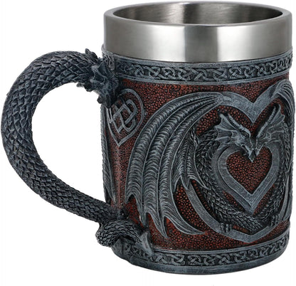 Medieval GOT Dragon Coffee Mug - Heart Design Double Dragons | a Perfect Game Mug of Thrones Gift for Fans, Dungeons and Dragons Mugs for Adults, Valentines, Weddings, Stainless Steel Mug