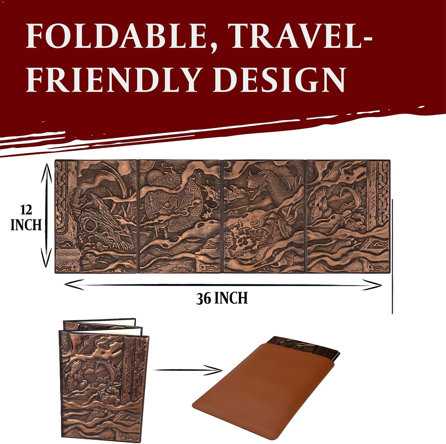 DND DM Screen 5E - D&D Dungeon Master Screen 3D Faux Leather with Customizable Inserts - Dungeons & Dragons GM / Game Master Accessories Gift for Man or Woman. Hide Dice Rolls, Maps & Books (Bronze).