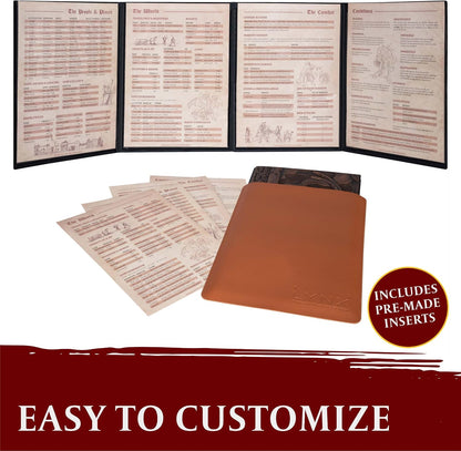 DND DM Screen 5E - D&D Dungeon Master Screen 3D Faux Leather with Customizable Inserts - Dungeons & Dragons GM / Game Master Accessories Gift for Man or Woman. Hide Dice Rolls, Maps & Books (Bronze).