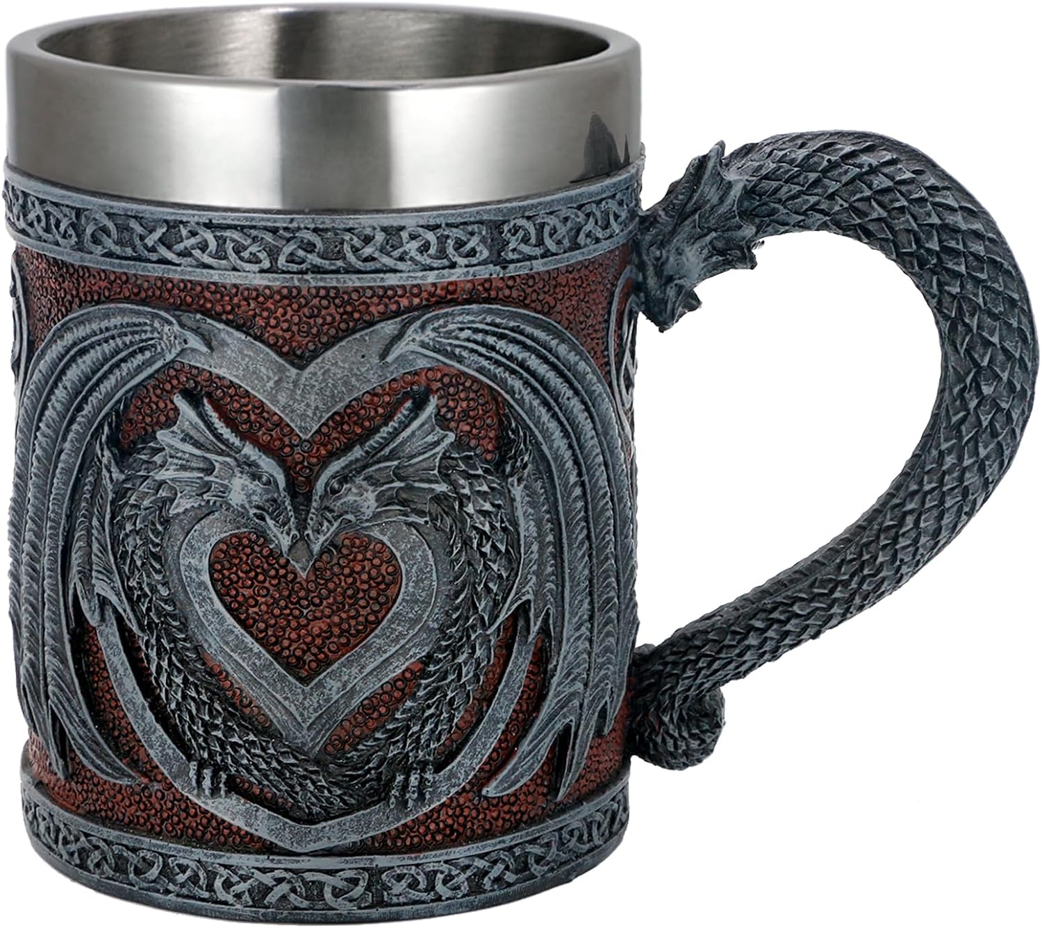 Medieval GOT Dragon Coffee Mug - Heart Design Double Dragons | a Perfect Game Mug of Thrones Gift for Fans, Dungeons and Dragons Mugs for Adults, Valentines, Weddings, Stainless Steel Mug
