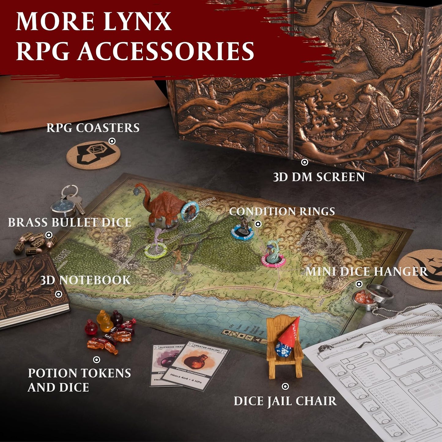 DND DM Screen 5E - D&D Dungeon Master Screen 3D Faux Leather with Customizable Inserts - Dungeons & Dragons GM / Game Master Accessories Gift for Man or Woman. Hide Dice Rolls, Maps & Books (Bronze).