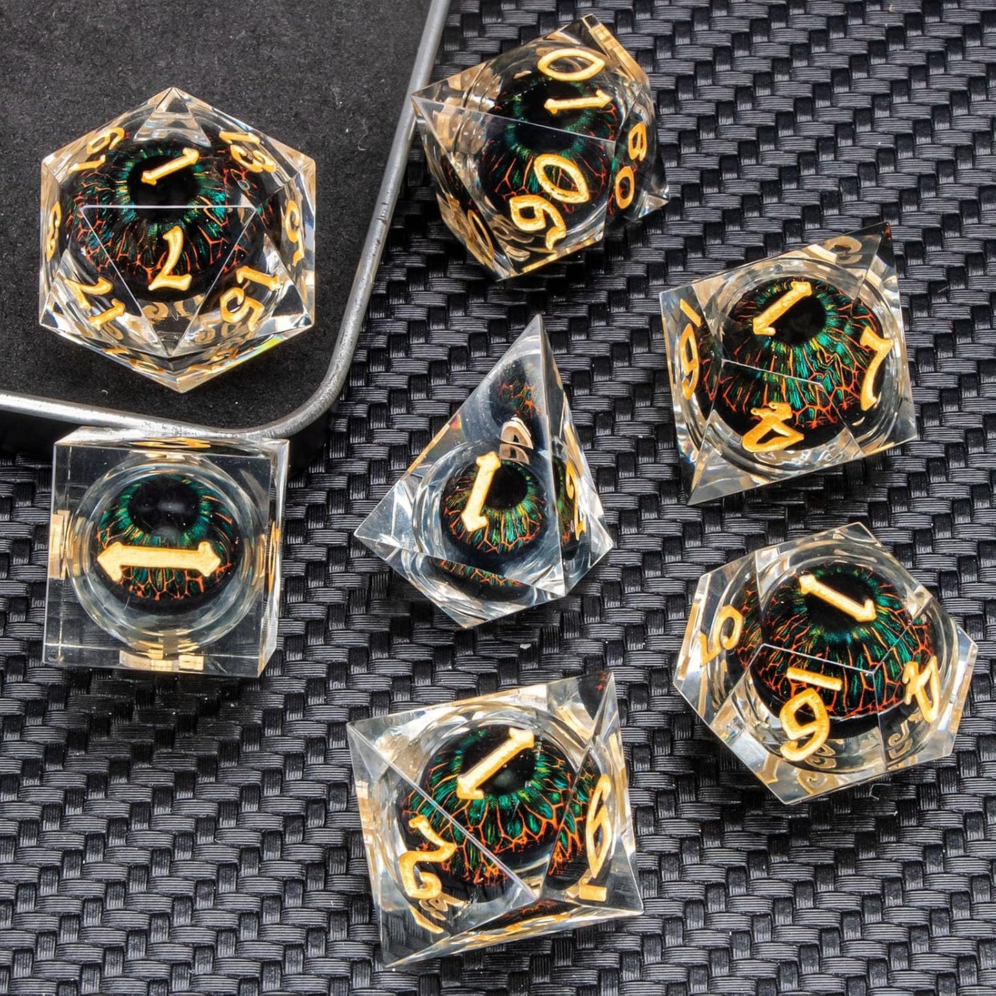 Float Liquid Core Resin Dice Set with Gift Box, Cool Sharp Edge Beholder Eye DND Dice, Polyhedral Role Playing Game D and D Dice D20 D12 D10 D8 D6 D4