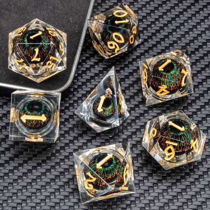 Float Liquid Core Resin Dice Set with Gift Box, Cool Sharp Edge Beholder Eye DND Dice, Polyhedral Role Playing Game D and D Dice D20 D12 D10 D8 D6 D4