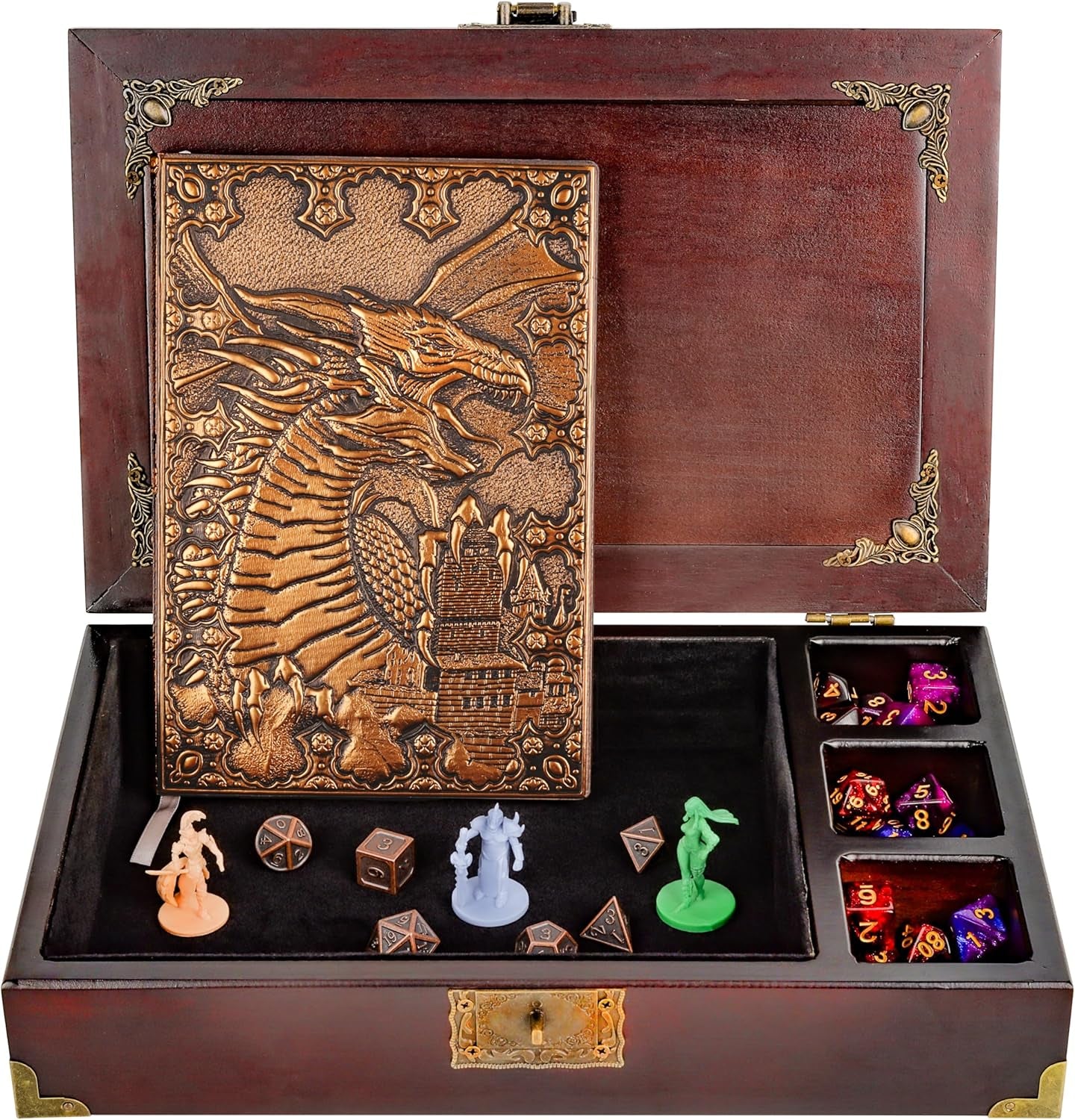 Dungeons and Dragons Starter Set 3 in 1 - Dnd Dice Tray with Metal Dnd Set - Dnd Dice Box | DND Starter Set with Dnd Journal (200 Page) - Dnd Starter Kit for Dungeons & Dragons Players
